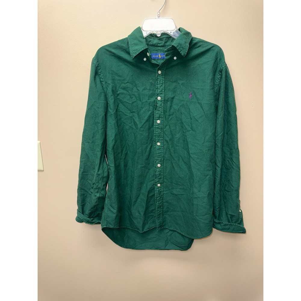 Polo Ralph Lauren Mens Forest Green Cotton Button Down Shirt Large Purple Pony